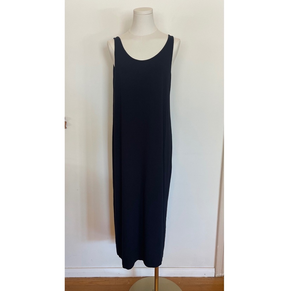 Eileen Fisher Midi Black Tank Dress Wardrobe Basics Comfy Everyday Wear Medium